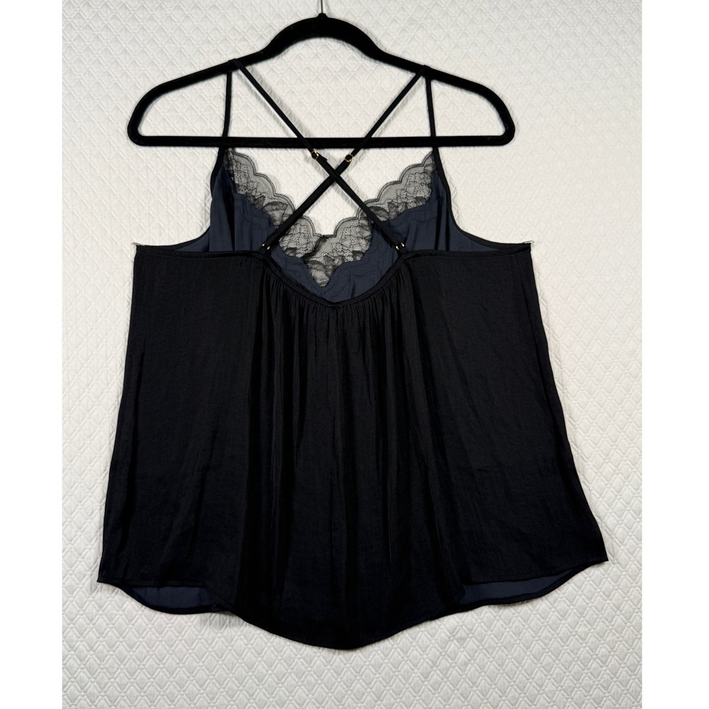 Soma Womens XL Black Lace Trim Strappy Crisscross Back Camisole Top Sleeveless - Picture 2 of 8